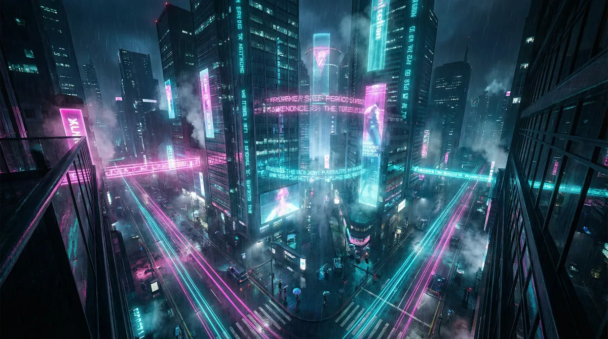 巨乳写真 竖屏短剧平台首页背景 - 赛博朋克都市夜景